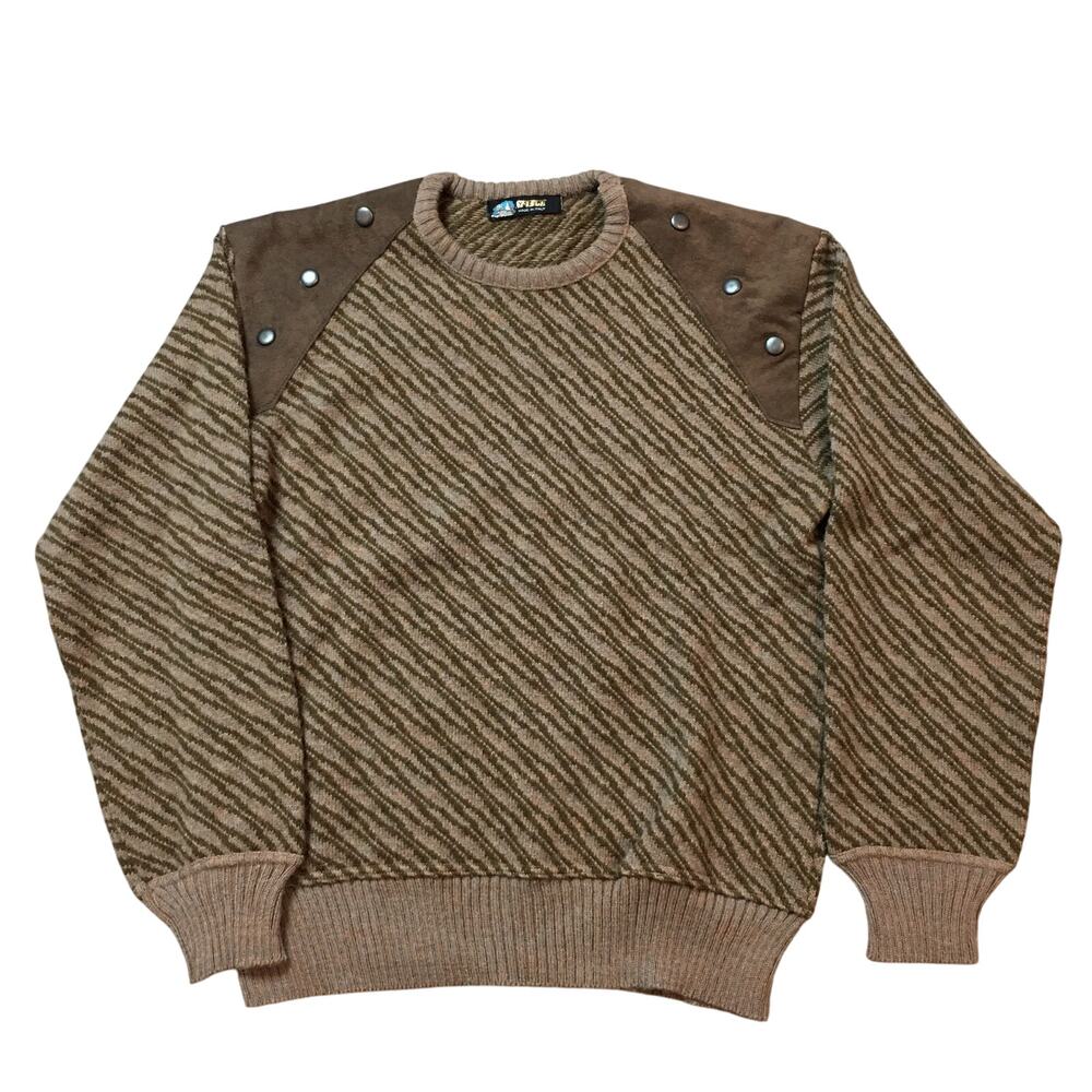 Vintage SFINGE Made in Italy Brown Pattern Alpaca Wool Blend Sweater Grandpa
